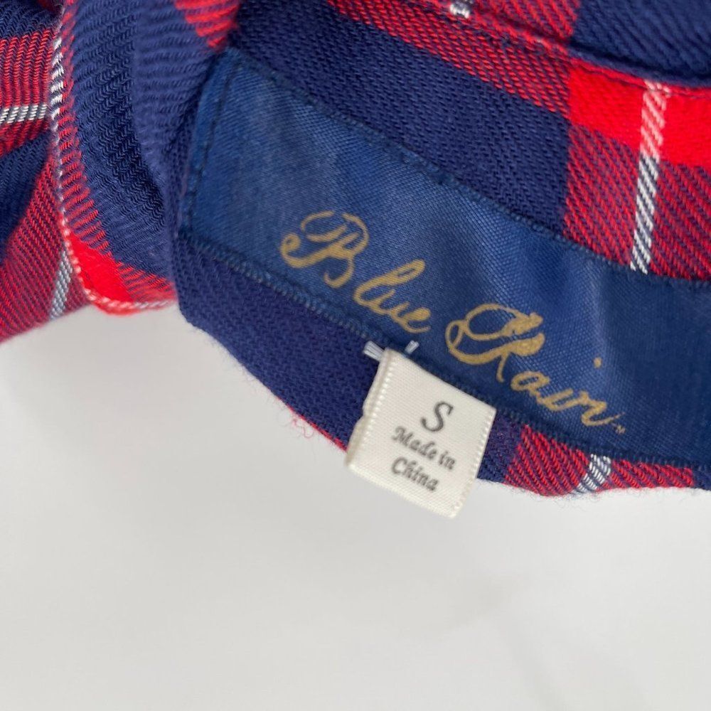 Blue Rain Plaid Open Back Button Up Long Sleeve Shirt Small - Picture 6 of 7